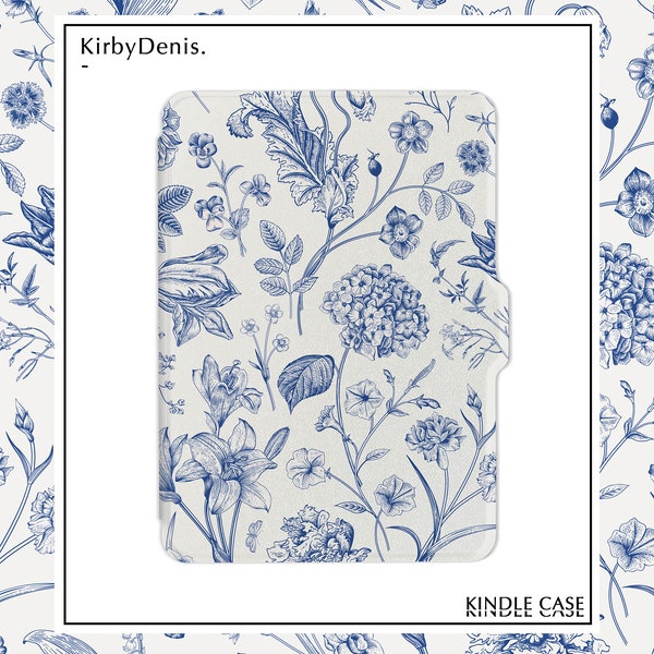 vintage Blue Floral personnalisé Kindle Case, All New Kindle 6" 2022 case, Case Cover pour Kindle Paperwhite 1/2/3/4, Cadeaux pour maman