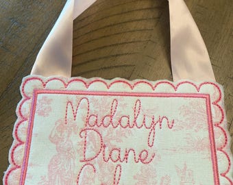 Personalized Baby Name Sign, Embroidered Nursery Decor, Pink Floral Wall Hanging