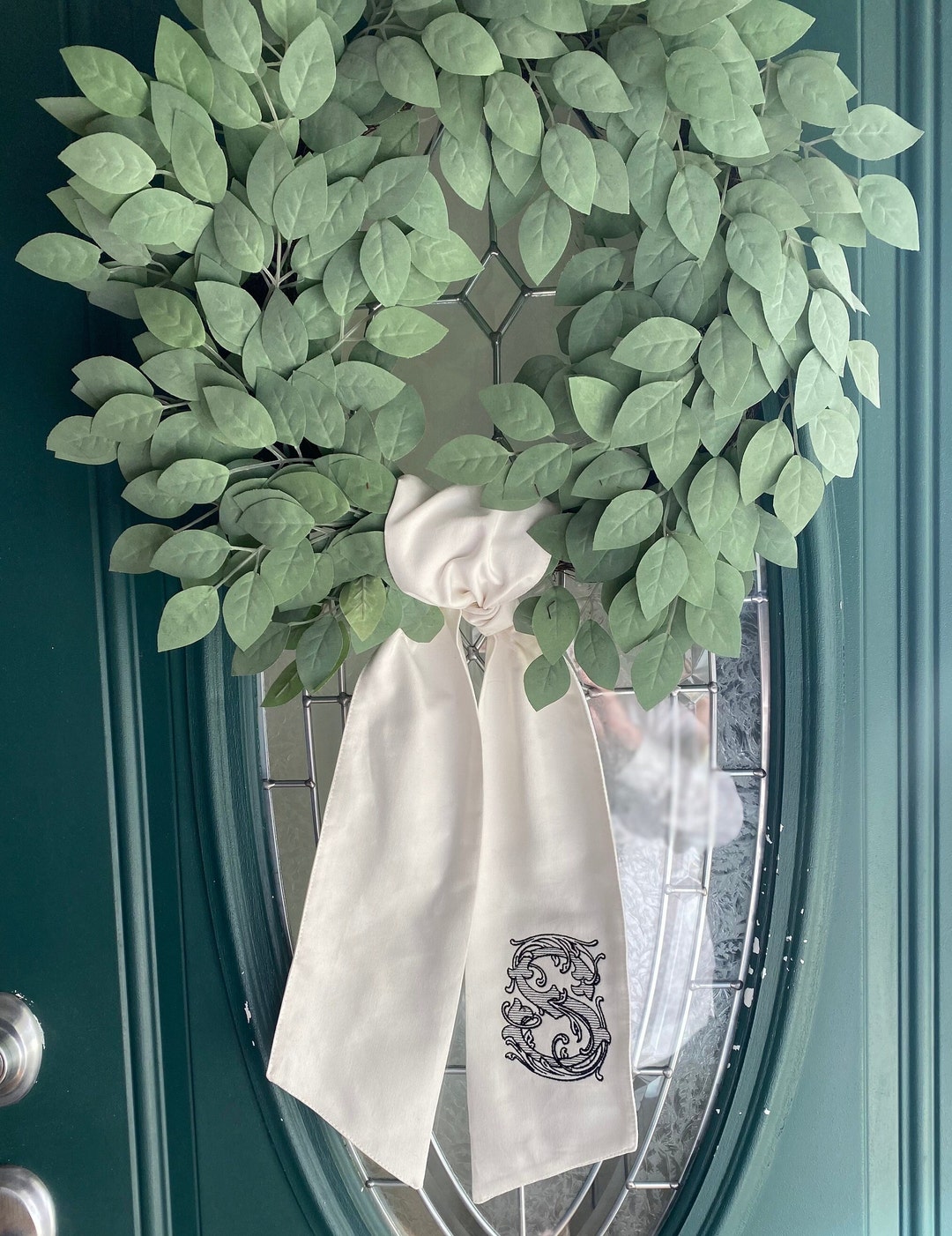 Door Mongram Wreath Sash Front Door Embroidered Sash Free Shipping