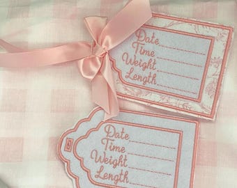 Birth Announcement Hanger -Hospital Basket Newborn Baby Tags Labels-Birth Stats - Nursery Decorations