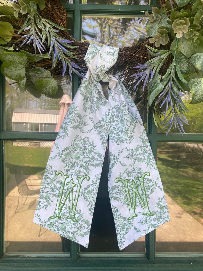 Wreath Sash Classic Toile Personlized Front Door Sash- Birthday Gift- Client Gift- Wedding Gift