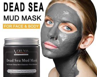 Voluxss Dode Zee-moddermasker voor gezicht en lichaam | Poriënverfijner van spakwaliteit voor de vette huid | Helpt poriën, acne en mee-eters te verminderen 11,28 oz