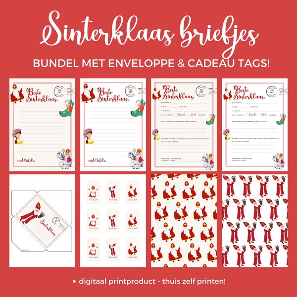 ¡Paquete de calzoncillos sinterklaas con sobres y etiquetas para niños pequeños y niños grandes! ¡Producto impreso digital, zelf thuis printen!