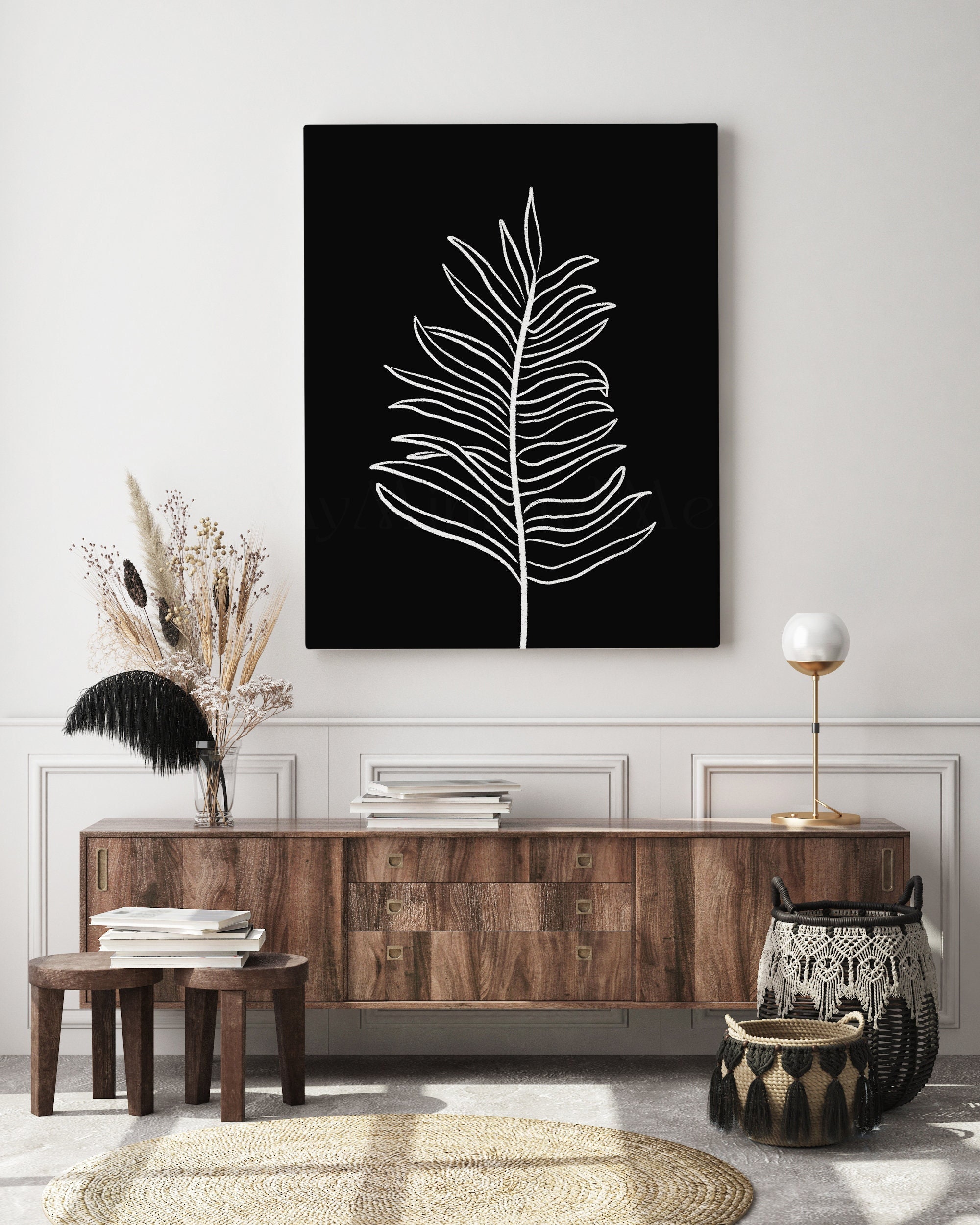 Palm Tree Leaf Thin Lines Art digital printable nature art lover gift minimal art decor Palm Tree line art print instant download file