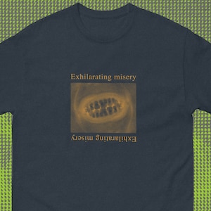EXHILARATING MISERY shirt - sarcastic humor funny shirt punk goth mouth braces happy sad therapy mental teeth smile industrial design
