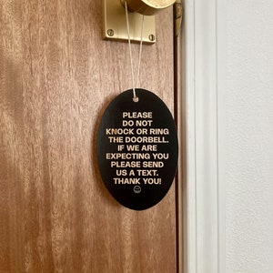 Do Not Knock or Ring Doorbell Doorknob Sign Aesthetic Modern Design No Solicitors Soliciting disturb hanging mailbox night shift workers
