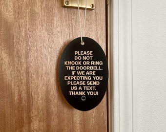 Do Not Knock or Ring Doorbell Doorknob Sign Aesthetic Modern Design No Solicitors Soliciting disturb hanging mailbox night shift workers