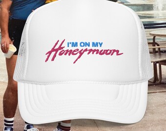 Honeymoon newlyweds hat - Vintage style foam trucker mesh hat 1980&#39;s 80&#39;s 90&#39;s retro couples marriage funny honeymoon wedding present