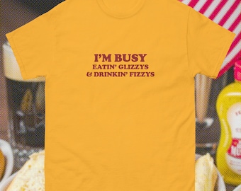 I’m Busy Eatin’ Glizzys & Drinkin’ Fizzys Shirt | Funny 4th of July Tee | Patriotic BBQ Shirt | Hot Dog Beer Shirt | USA Summer Graphic Tee