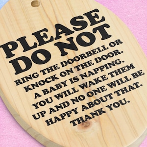 Baby is Sleeping napping sign - Don't knock knocking no soliciting Trendy Boho vintage style Design Mid Century Modern doorbell classy hip