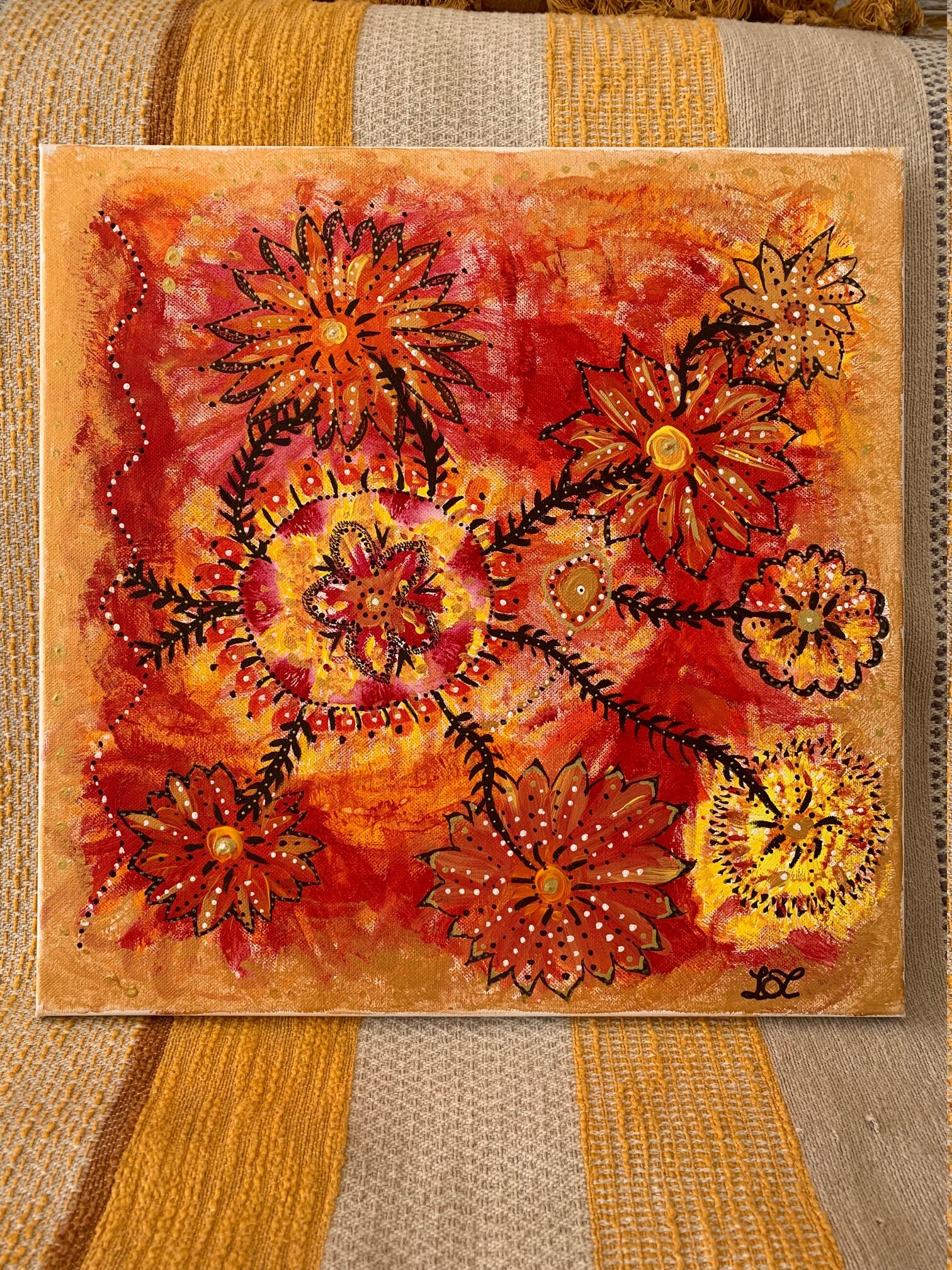 Tableau Unique Cellules de Vie Toile Coton Pour Décoration Murale Originale Format 40x40 cm