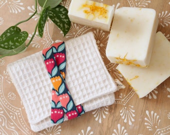 Pochette à savon solide, Etui à savon solide, Pochette pour cosmétique solide en coton biologique