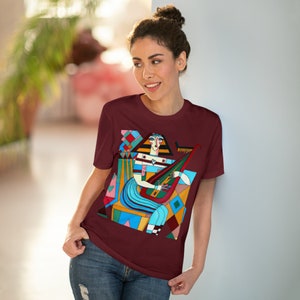 Cubism Girl with Harp Organic Creator T-shirt - Unisex, Organic Creator T-shirt for Men,  Organic Creator T-shirt for Women, Adult T-shirt