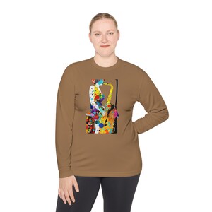 Girl with Saxophone Modern Art Unisex Lightweight Long Sleeve Tee, Lightweight Long Sleeve Tee Shirts, Tee Shirts for Men and Women