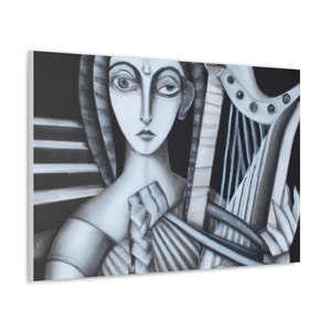 Cubism Girl with Harp in Charcoal Canvas Gallery Wraps, Canvas Wall Art Cubism Girl with Harp in Charcoal Gallery Wrap, 30x34 Gallery Wrap