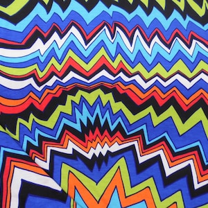 Blue Green Red Black Chevron Zig Zag Printed Spandex 4 way Stretch Fabric by the Yard