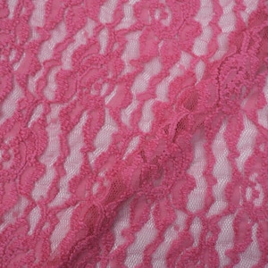 Strawberry Pink Floral Embroidered Stretch Lace Sheer Fabric by the Yard