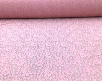 Cameo Pink Stretch Lace Embroidered Floral Sheer Fabric by the Yard