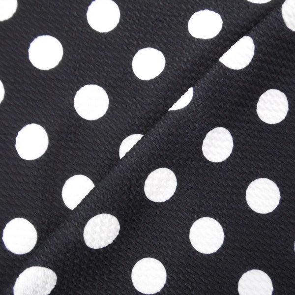 Black White Polka Dots Printed Bullet Liverpool Textured 4 way Stretch Fabric by the Yard