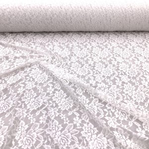 Eggshell White Floral Embroidered Stretch Lace Sheer Fabric by the Yard