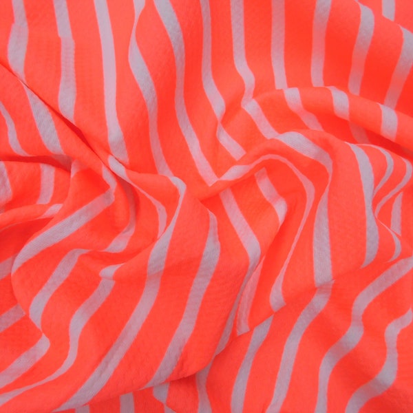Bright Coral Stripe Printed Bullet Liverpool Textured 4 way Stretch Fabric by the Yard