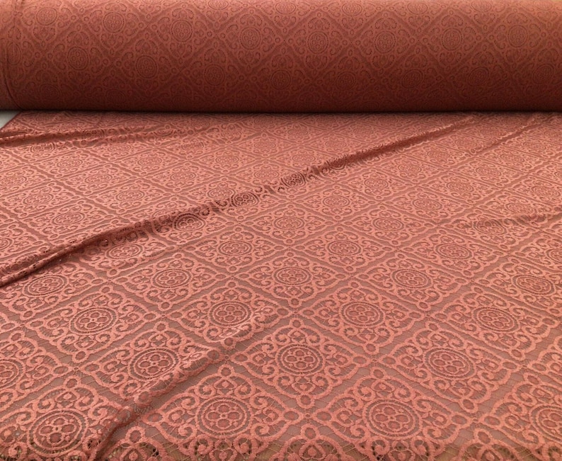 Terracotta Stretch Lace Embroidered Diamond Sheer Fabric by the Yard - Etsy