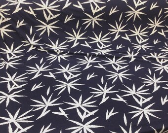 Navy White Tropical Leaves Printed DTY Spandex Stretch Apparel Fabric by the Yard