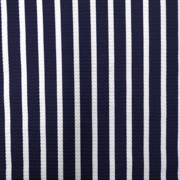 Navy White Stripe Printed Bullet Liverpool Textured 4 way Stretch Fabric by the Yard