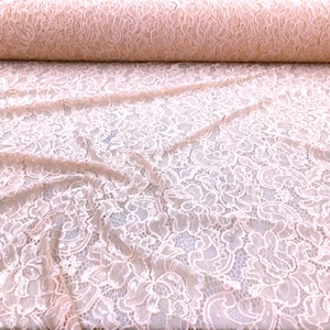 Champagne Pink Metallic Floral Embroidered Stretch Lace Sheer Fabric by the Yard