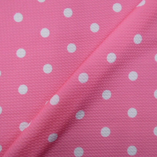 Pink White Small Polka Dots Printed Bullet Liverpool Textured 4 way Stretch Fabric by the Yard