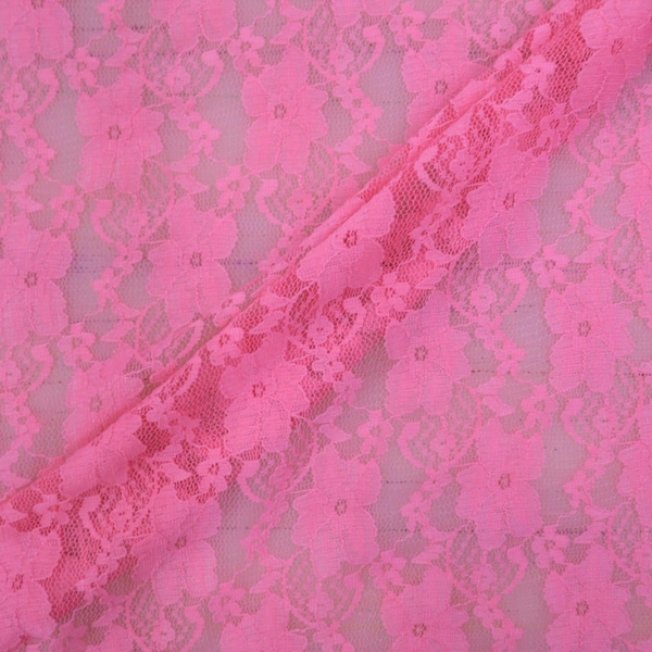 Pink Stretch Lace Embroidered Floral Sheer Fabric by the Yard