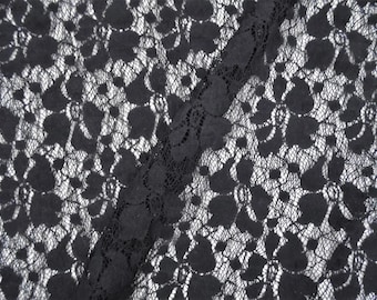 Black Floral Embroidered Stretch Lace Sheer Fabric by the Yard Style 3