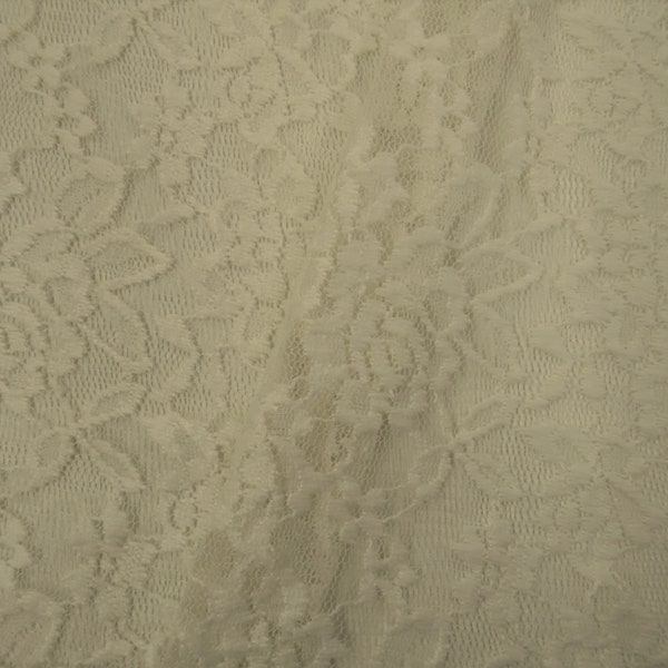 Eggshell White Floral Embroidered Stretch Lace Sheer Fabric by the Yard