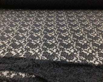 Black Stretch Lace Embroidered Floral Sheer Fabric by the Yard