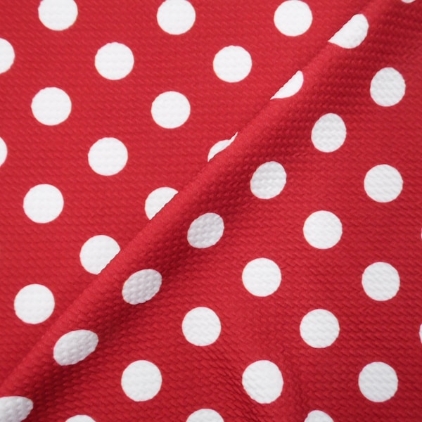 Red White Polka Dots Printed Bullet Liverpool Textured 4 way Stretch Fabric by the Yard