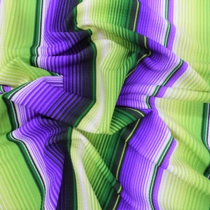 Purple Green Serape Stripe Printed Bullet Liverpool Textured 4 way Stretch Fabric by the Yard
