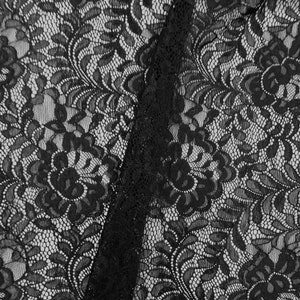 Black Floral Foliage Embroidred Stretch Lace Sheer Fabric by the Yard