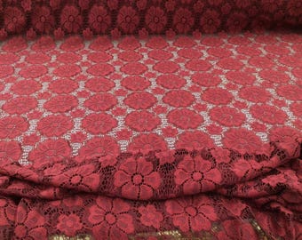 Cranberry Stretch Lace Embroidered Floral Sheer Fabric by the Yard