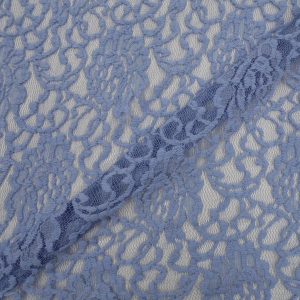 Slate Blue Gray Floral Embroidered Stretch Lace Sheer Fabric by the Yard