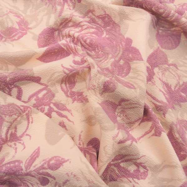 Peach Wine Tan Floral Printed Liverpool Textured 4 way Stretch Fabric by the Yard