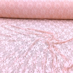 Light Pink Stretch Lace Embroidered Floral Sheer Fabric by the Yard