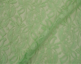 Pistachio Green Floral Embroidered Stretch Lace Sheer Fabric by the Yard