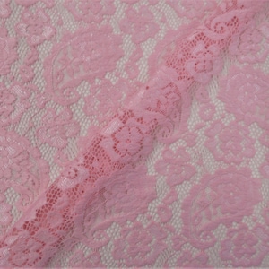 Pink Floral Paisley Embroidered Stretch Lace Sheer Fabric by the Yard