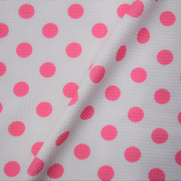 White Pink Polka Dots Printed Bullet Liverpool Textured 4 way Stretch Fabric by the Yard