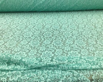 Aquamarine Stretch Lace Embroidered Floral Sheer Fabric by the Yard