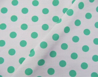 White Mint Green Polka Dots Printed Bullet Liverpool Textured 4 way Stretch Fabric by the Yard