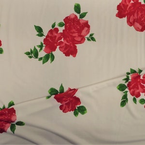 Red Green White Floral Printed DTY Spandex 4 way Stretch Fabric by the Yard