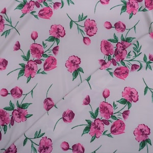 Pink Green White Floral Printed DTY Spandex 4 way Stretch Fabric by the Yard