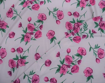 Pink Green White Floral Printed DTY Spandex 4 way Stretch Fabric by the Yard