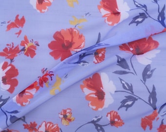 Blue Floral Nylon Printed Powernet Mesh Stretch Sheer Fabric by the Yard